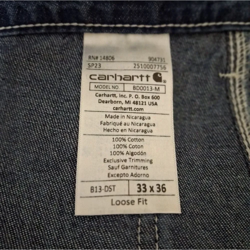 Carhartt Mens Carpenters Denim Jeans Loose Fit 33x36 NEW